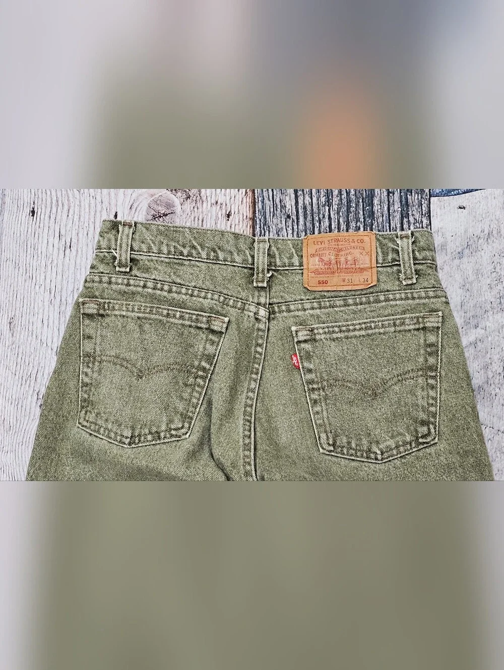 Vintage Levi's 90s Made In USA 550 Green Acid Wash Tapered Slim Jeans Size 31x34